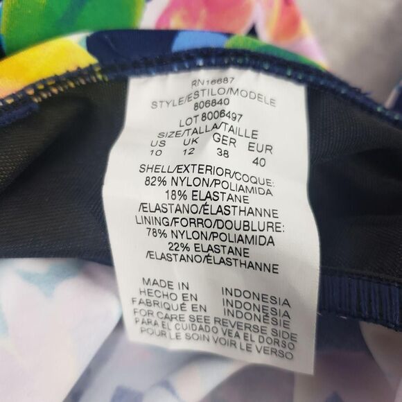 Swim Solutions Tankini Top Womens 10 Navy Multi Triple Pleat Floral D Cup 806840 - Picture 8 of 10